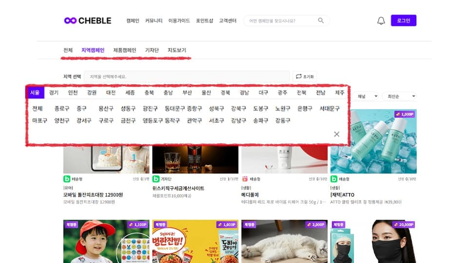 캠페인 검색 예시